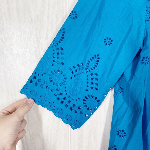 Sundance | Blue Eyelet Cotton Blouse Size Large - Picture 5 of 7